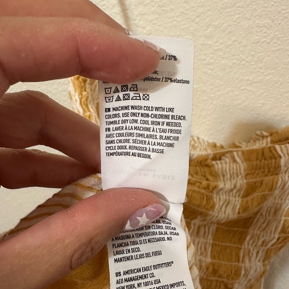 EUC AMERICAN EAGLE Peplum Ruched Yellow & White Striped Tube Top - Picture 8 of 8